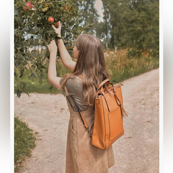 ECOSUSI Tote Bag Convertible Brown Vegan Leather Backpack/Shoulder/Handbag. - Picture 15 of 15